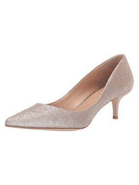Glitter Kitten Heel Pump with Ankle Strap, Padded Comfort, Party Dress Shoe